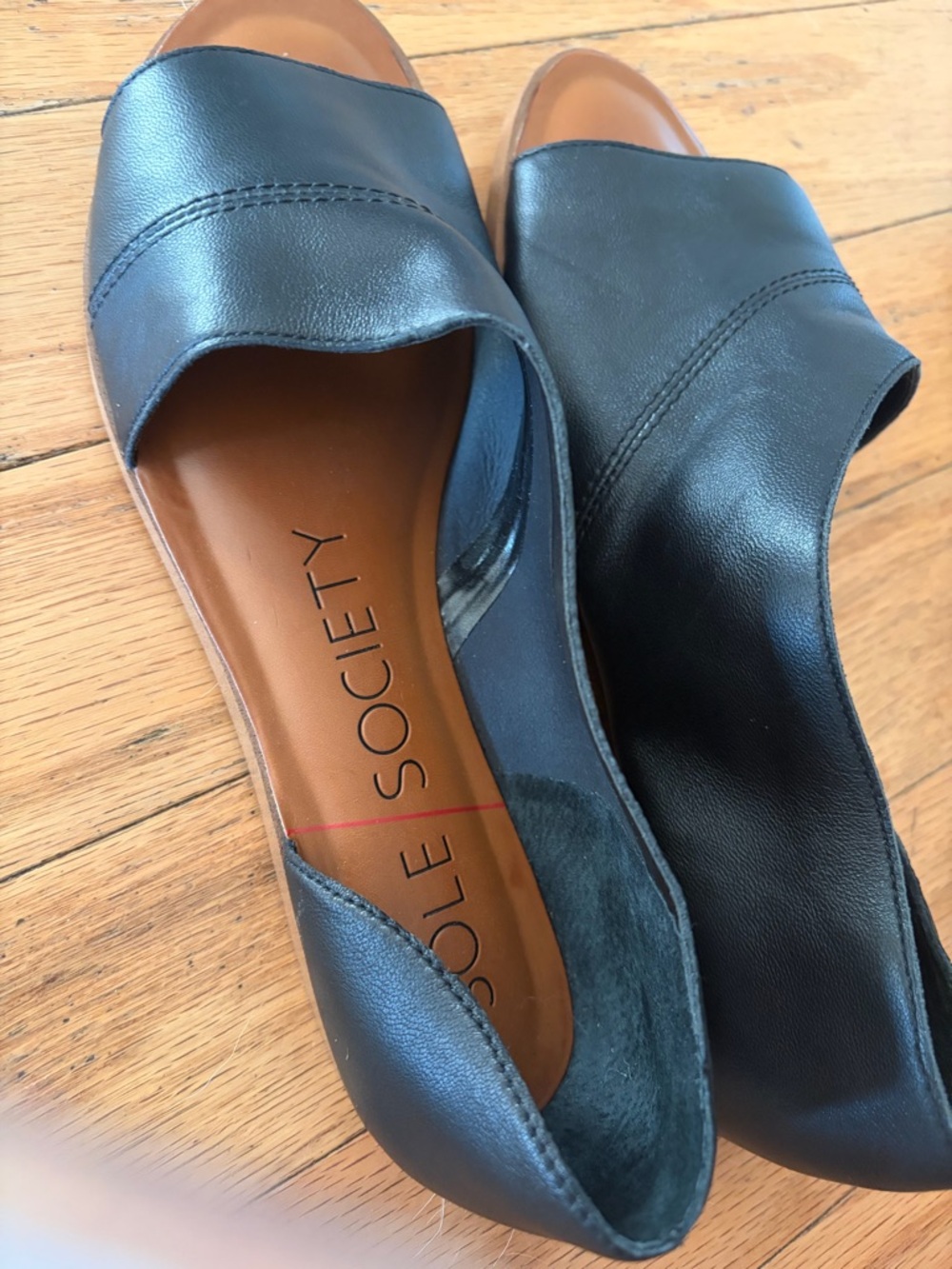 Sole Society Black Leather Open-Toe Mules - Picture 3 of 5